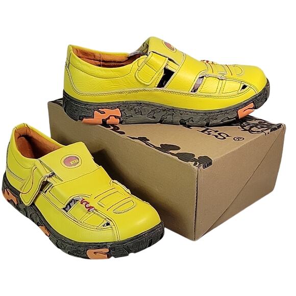 TMA Eyes Hand Stitched Leather Shoes Yellow Womens Size 8.5 NEW - Picture 1 of 15